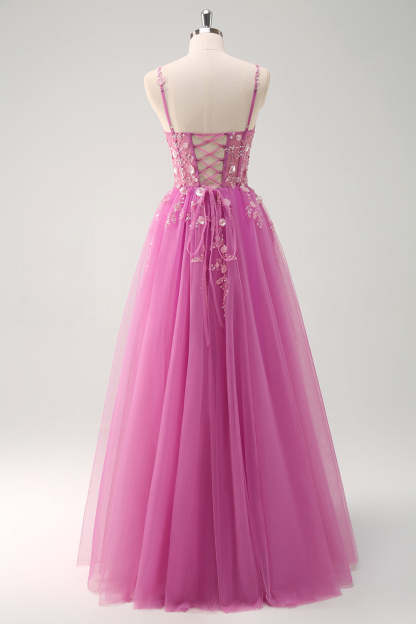 Blush Spaghetti Straps Applique A-Line Prom Dress with Sequins