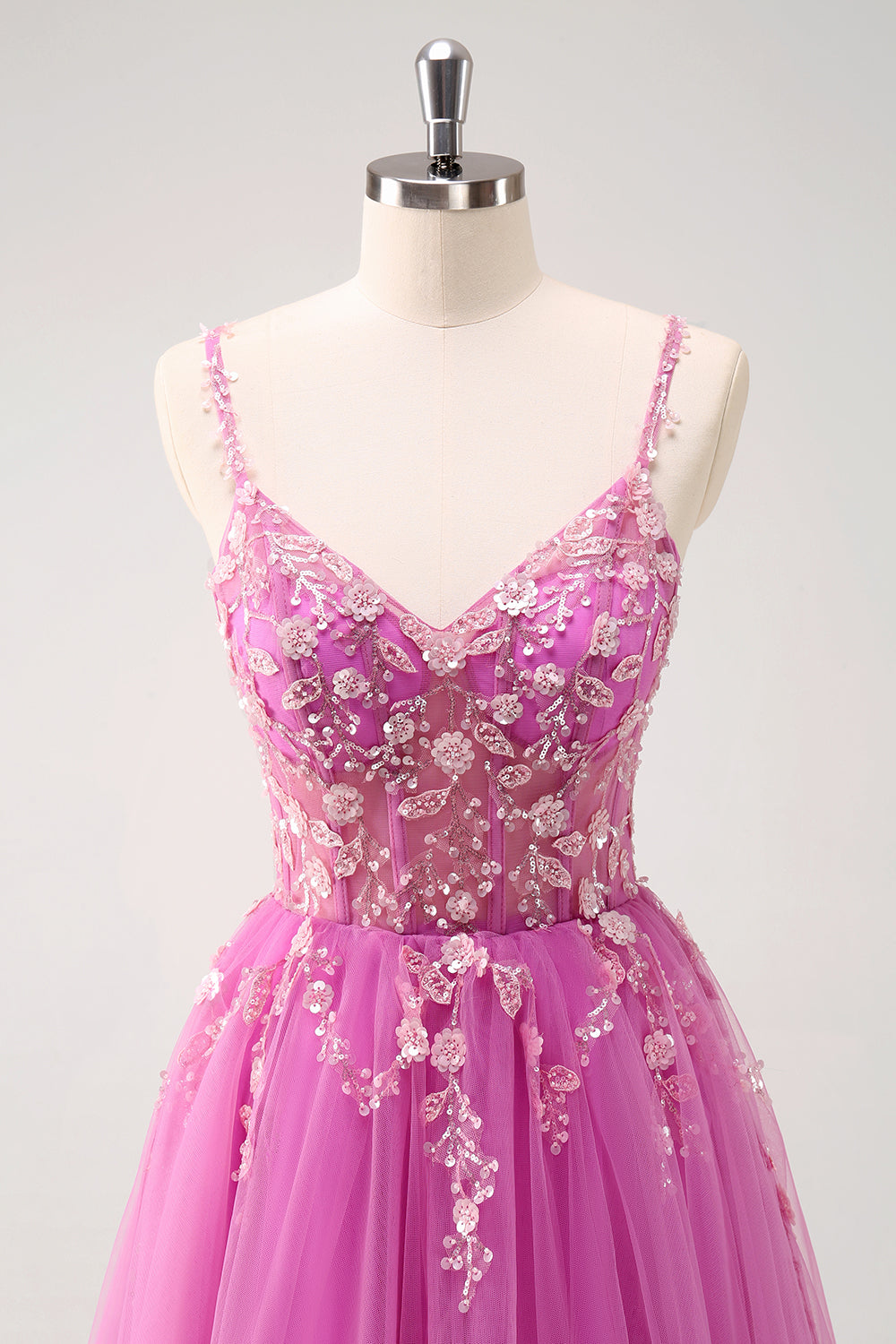 Blush Spaghetti Straps Applique A-Line Prom Dress with Sequins
