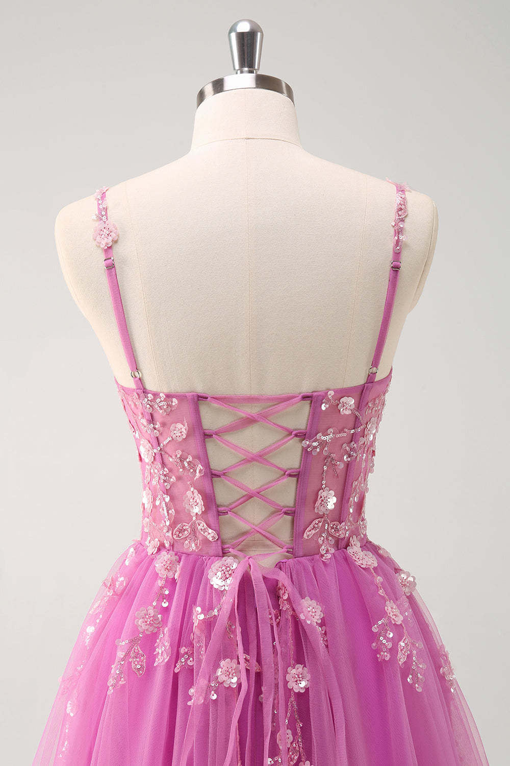 Blush Spaghetti Straps Applique A-Line Prom Dress with Sequins