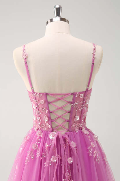 Blush Spaghetti Straps Applique A-Line Prom Dress with Sequins