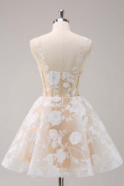 Cute White Corset A-Line Short Homecoming Dress with Sequins