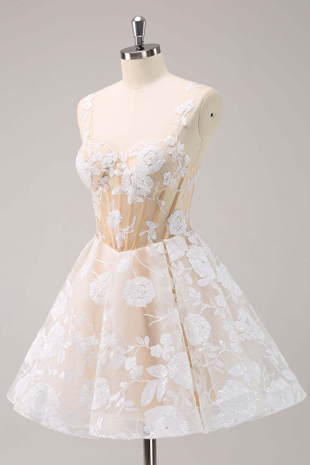 Cute White Corset A-Line Short Homecoming Dress with Sequins