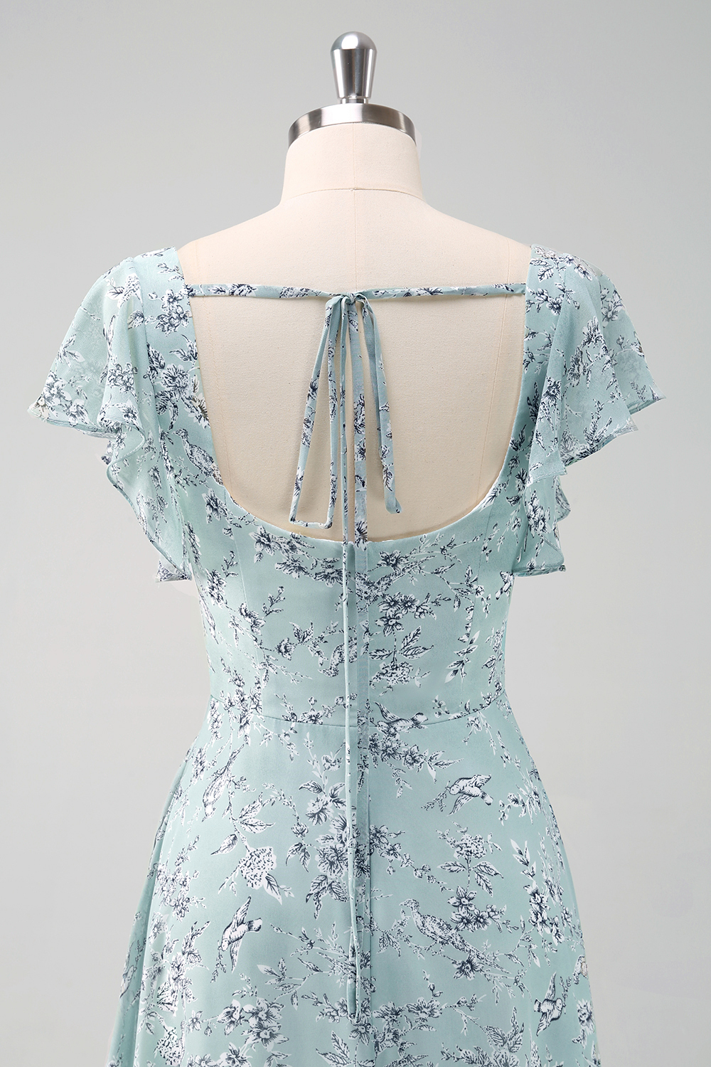 Dusty Sage Ruffled Floral Bridesmaid Dress with Slit