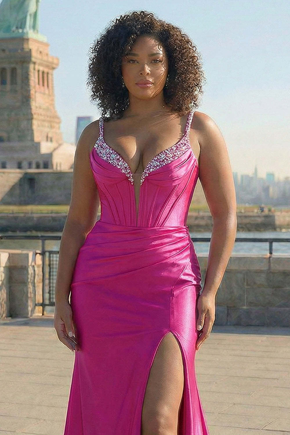 Purple Corset Sequin Plus Size Sweep Train Mermaid Prom Dress with Slit