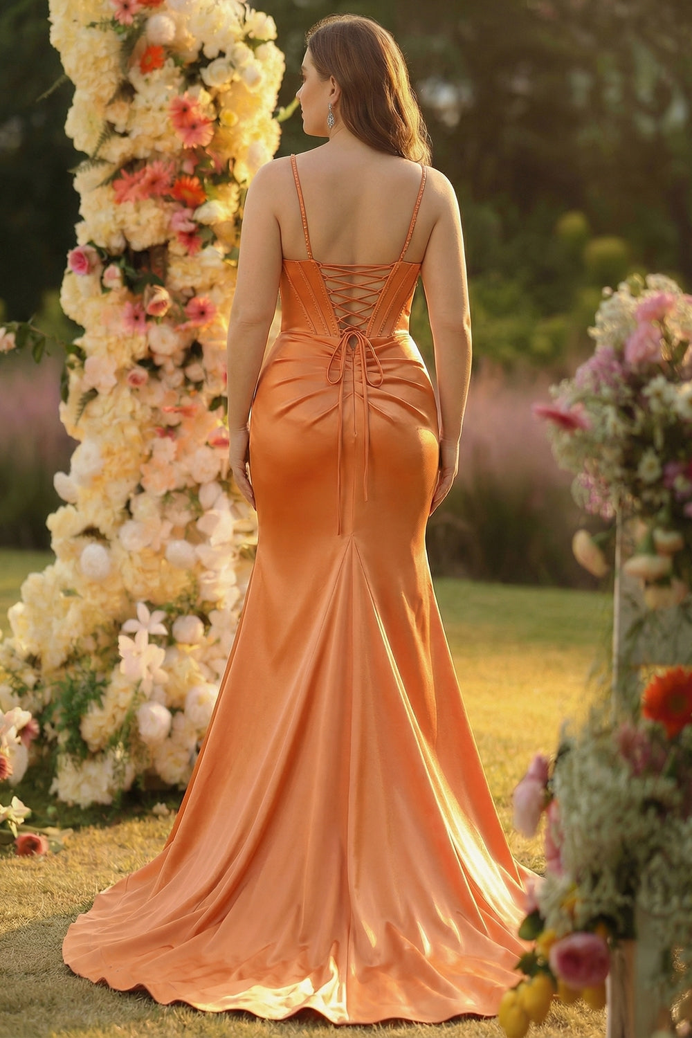 Purple Corset Sequin Plus Size Sweep Train Mermaid Prom Dress with Slit