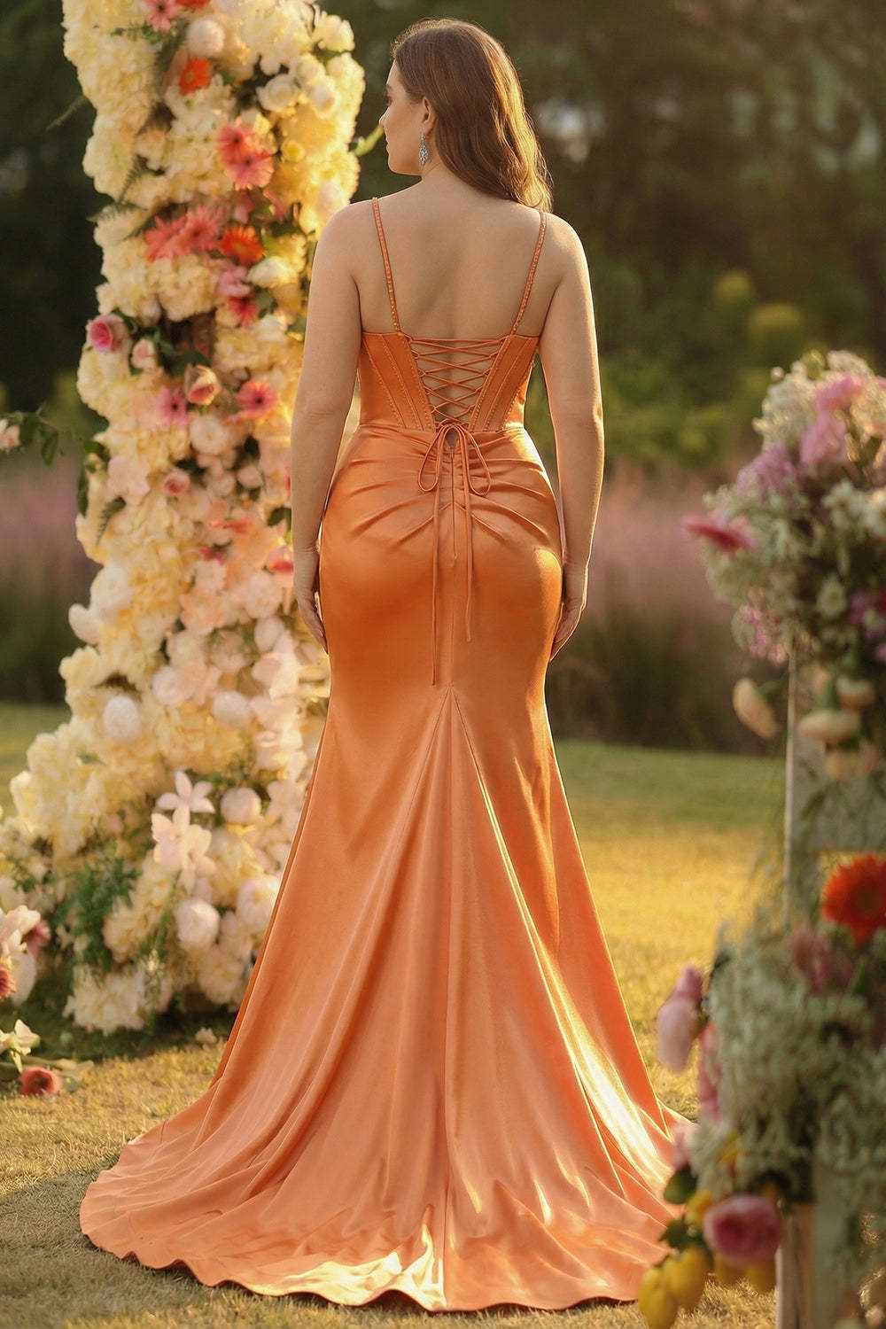 Purple Corset Sequin Plus Size Sweep Train Mermaid Prom Dress with Slit