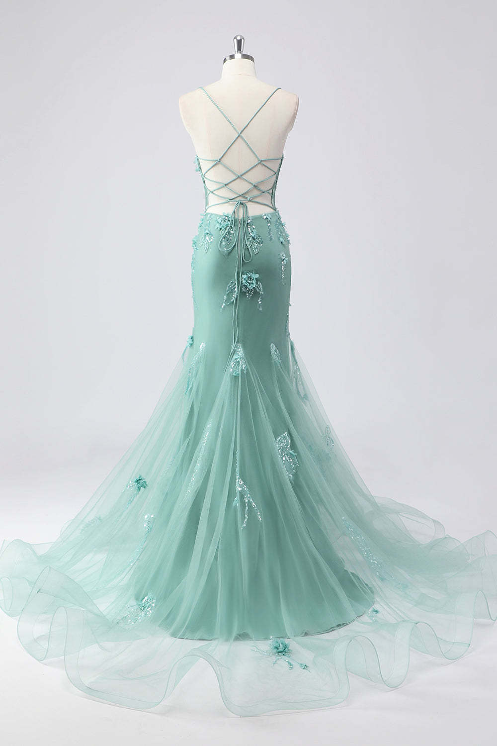 Blue Applique Mermaid Plus Size Tulle Prom Dress with Beading