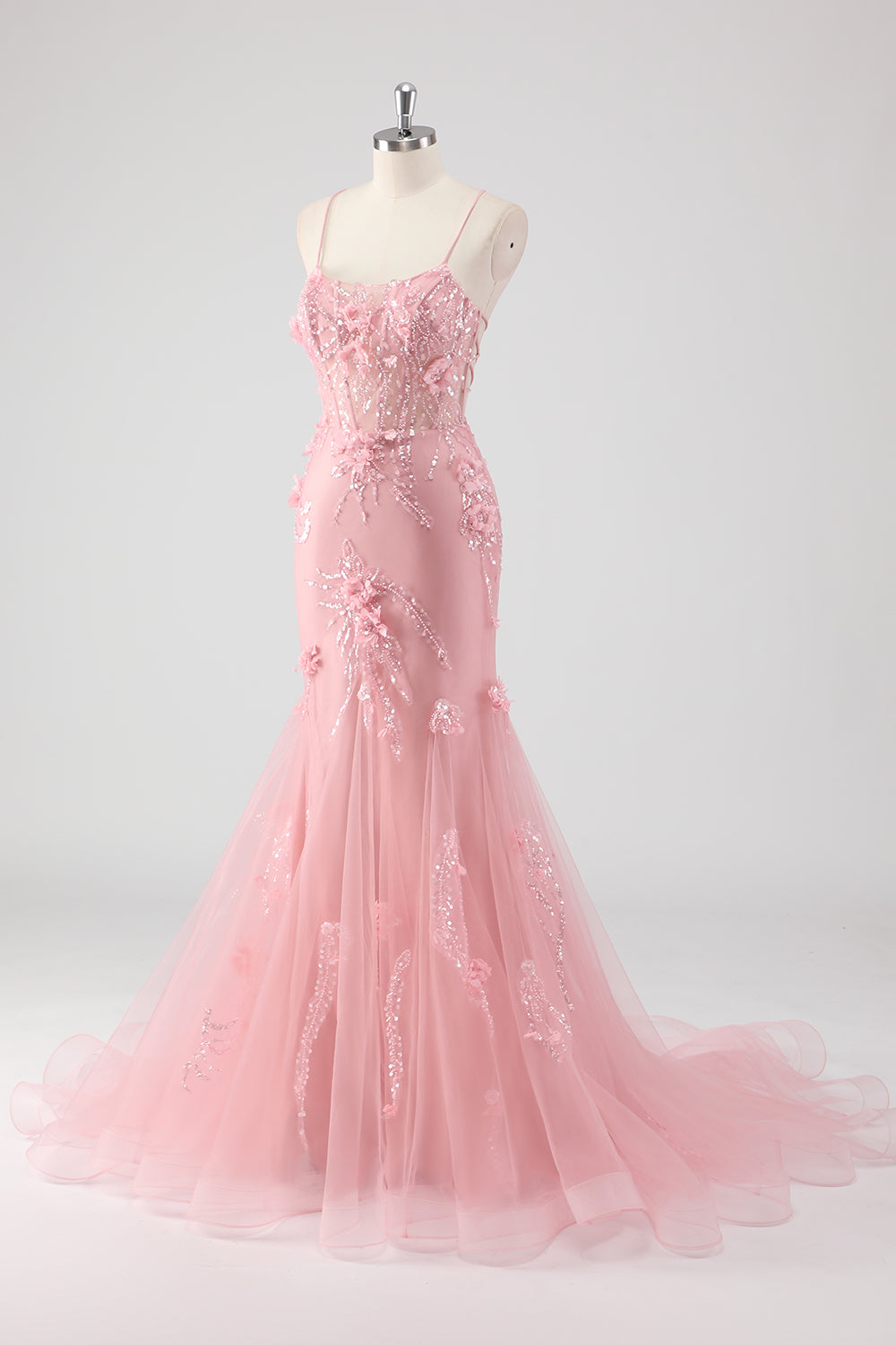 Blue Applique Mermaid Plus Size Tulle Prom Dress with Beading