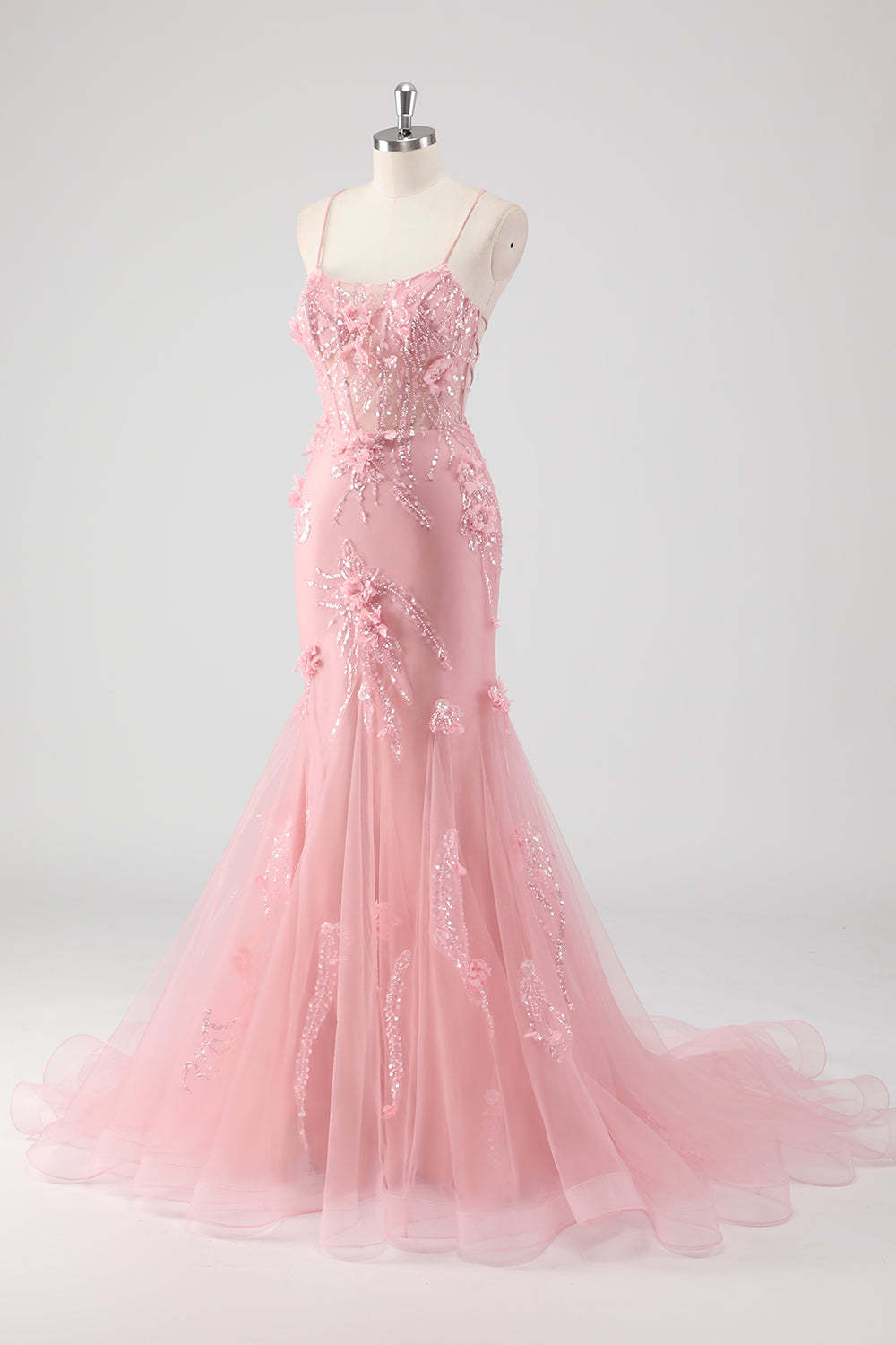 Blue Applique Mermaid Plus Size Tulle Prom Dress with Beading