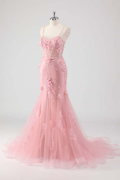 Blue Applique Mermaid Plus Size Tulle Prom Dress with Beading