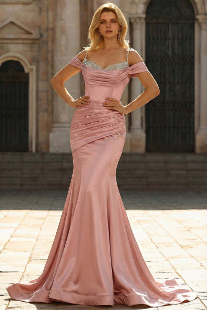 Golden Mermaid Plus Size Spaghetti Straps Sequined Satin Prom Dress