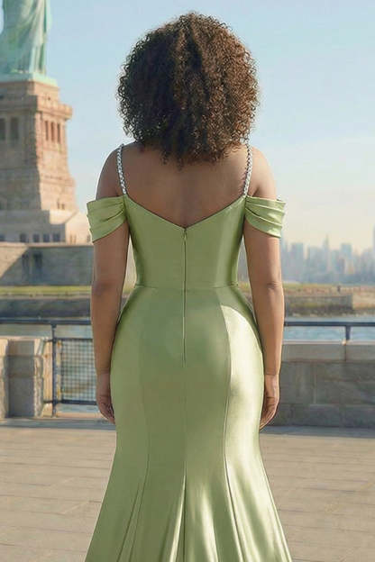 Golden Mermaid Plus Size Spaghetti Straps Sequined Satin Prom Dress