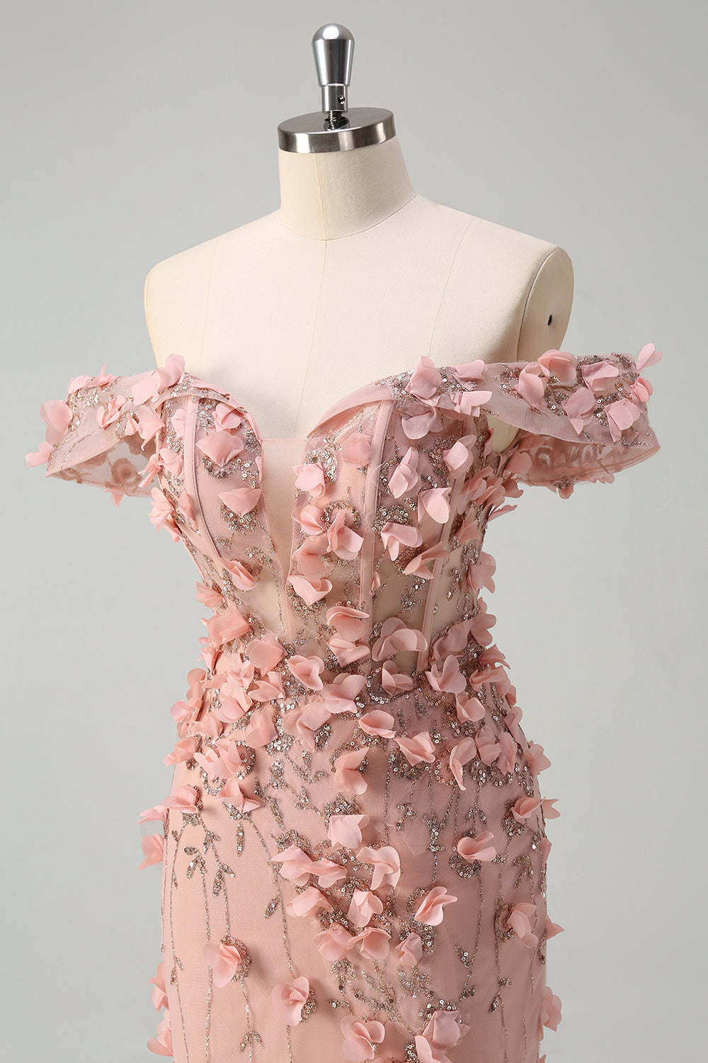 Blush Mermaid 3D Flowers Plus Size Off the Shoulder Long Prom Dress with Slit