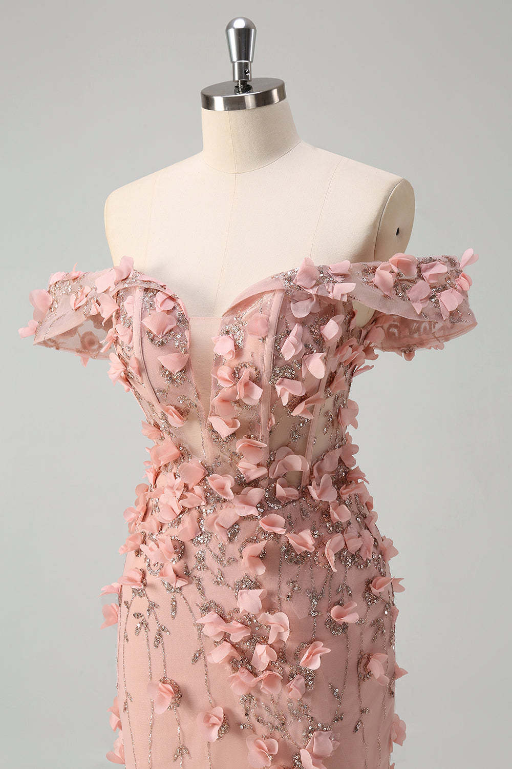 Blush Mermaid 3D Flowers Plus Size Off the Shoulder Long Prom Dress with Slit