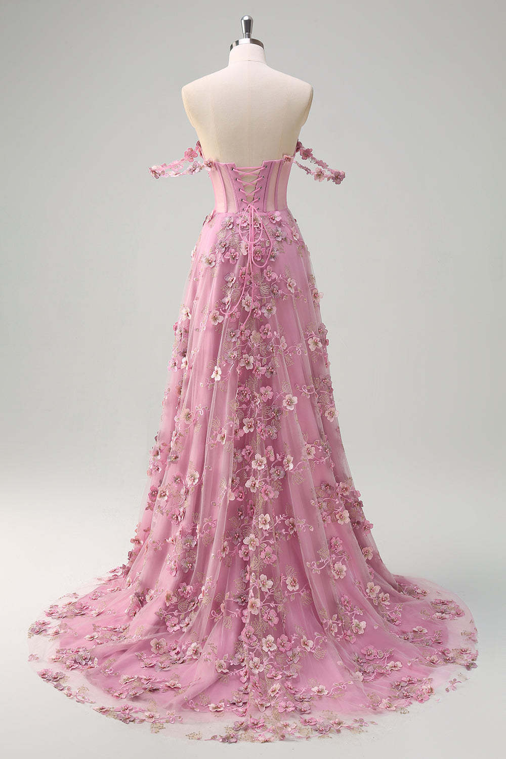 Taro Purple Off the Shoulder Plus Size Corset Applique Prom Dress with Slit