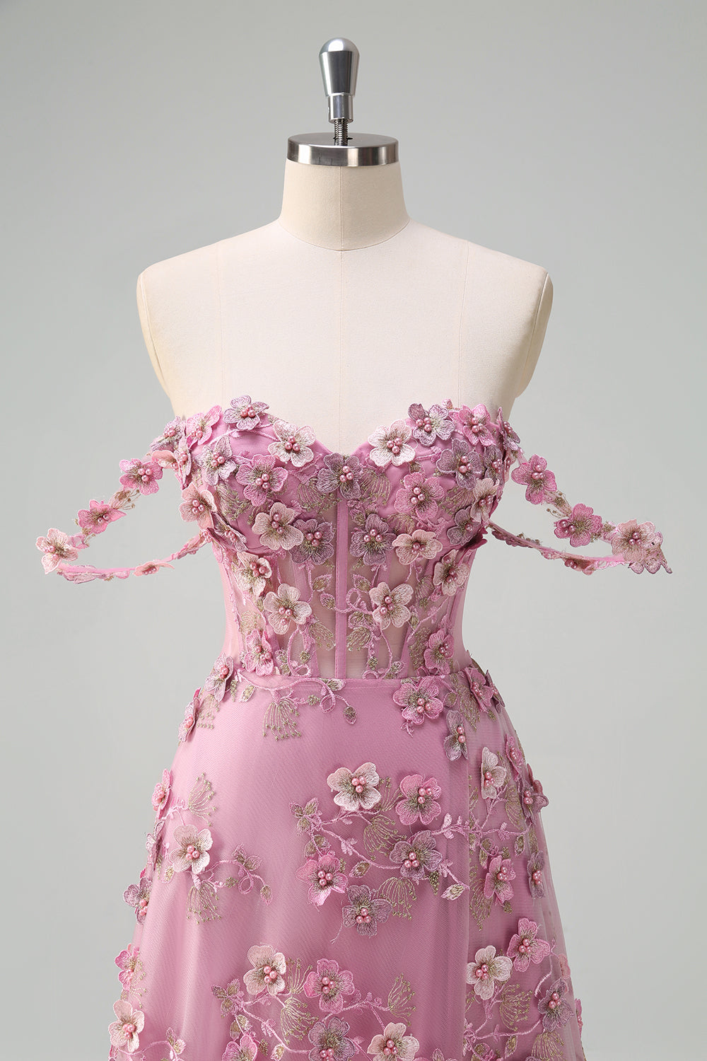 Taro Purple Off the Shoulder Plus Size Corset Applique Prom Dress with Slit