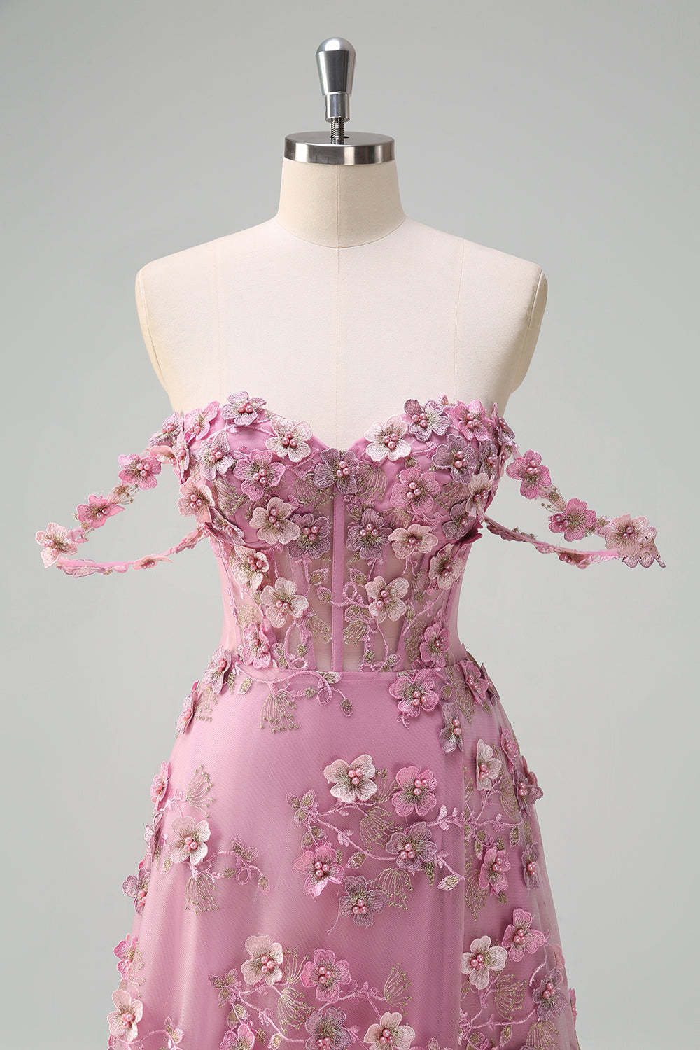 Taro Purple Off the Shoulder Plus Size Corset Applique Prom Dress with Slit