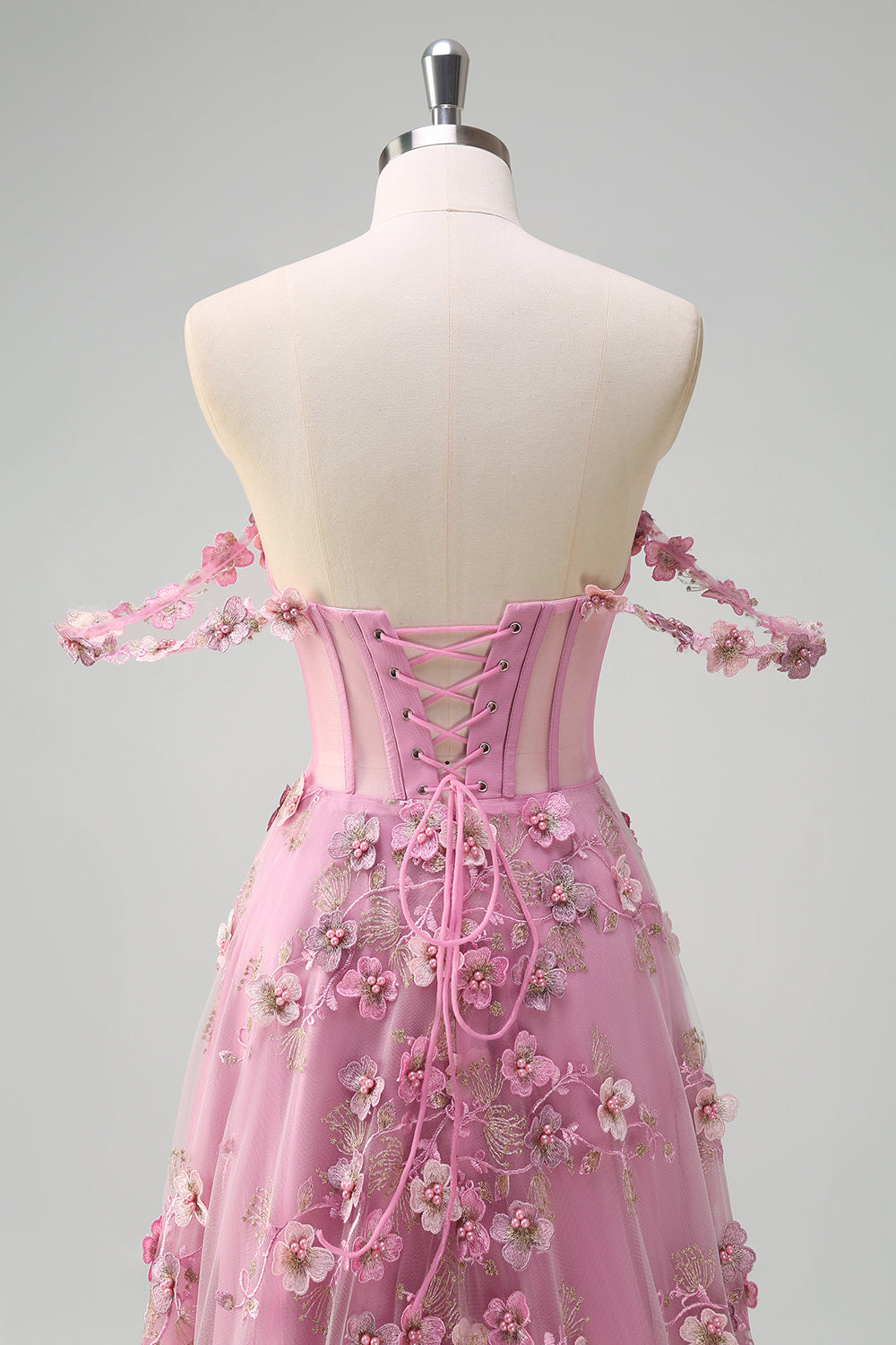 Taro Purple Off the Shoulder Plus Size Corset Applique Prom Dress with Slit