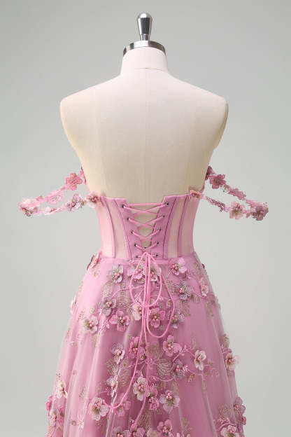 Taro Purple Off the Shoulder Plus Size Corset Applique Prom Dress with Slit