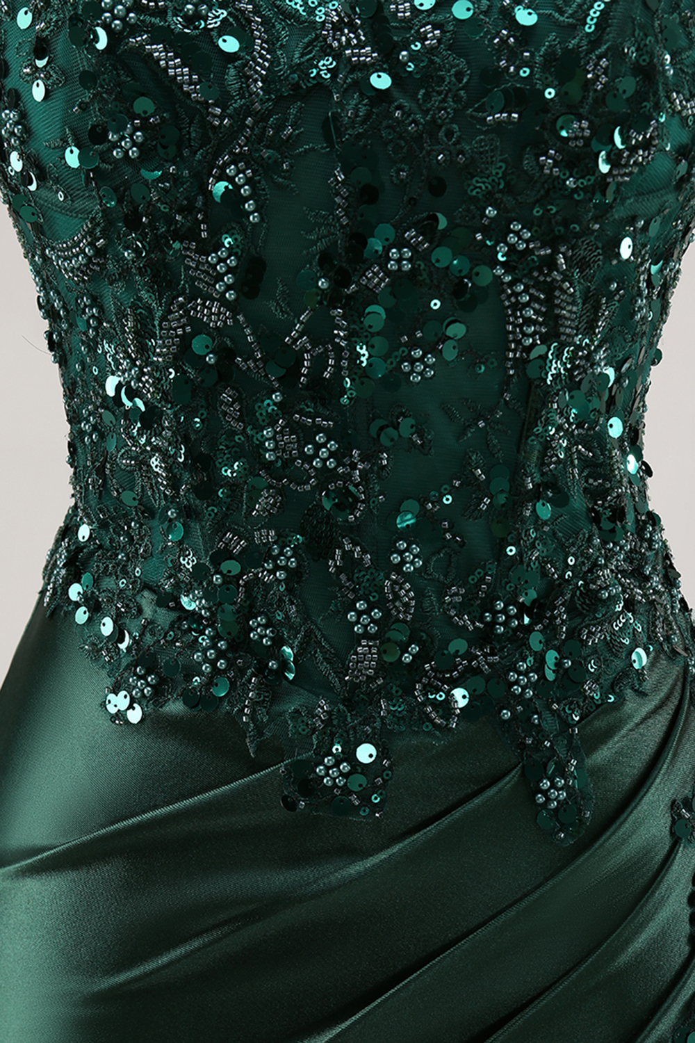 Burgundy Strapless Beaded Satin Mermaid Prom Dress with Slit