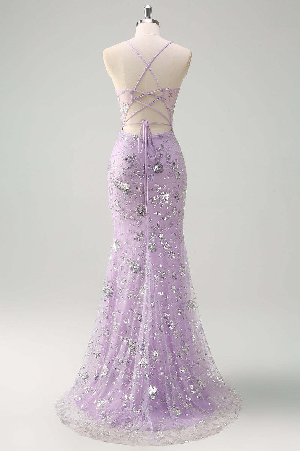 Lilac Corset Sequin Beaded Mermaid Prom Dress with Slit