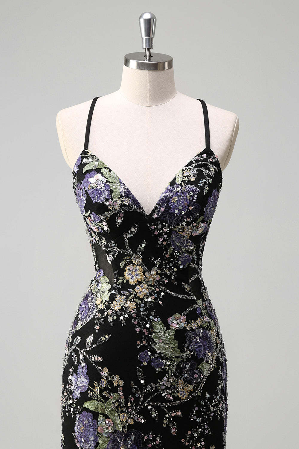 Sparkly Plus Size Pink Mermaid Floral Sequin Maxi Prom Dress