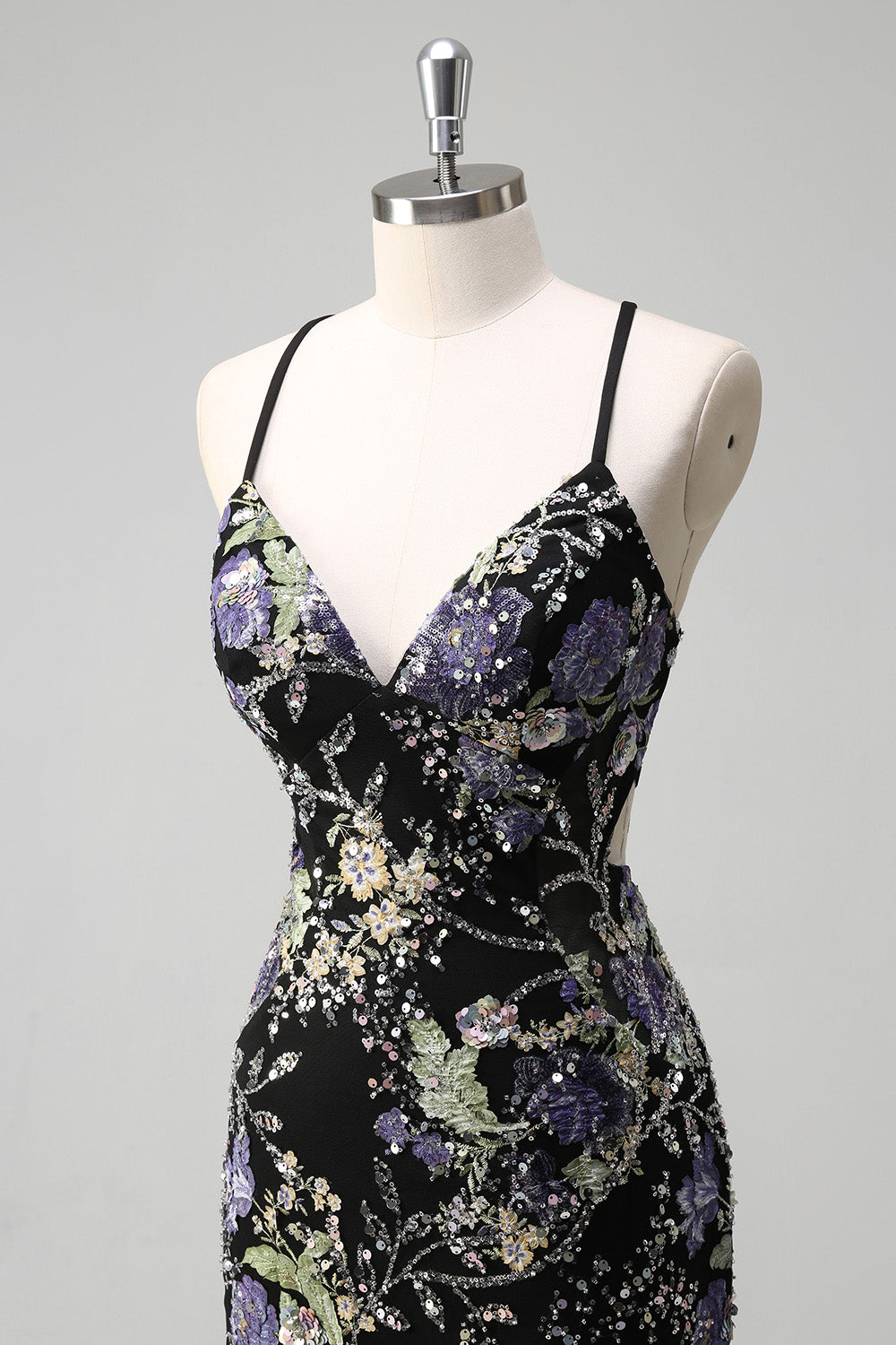 Sparkly Plus Size Pink Mermaid Floral Sequin Maxi Prom Dress