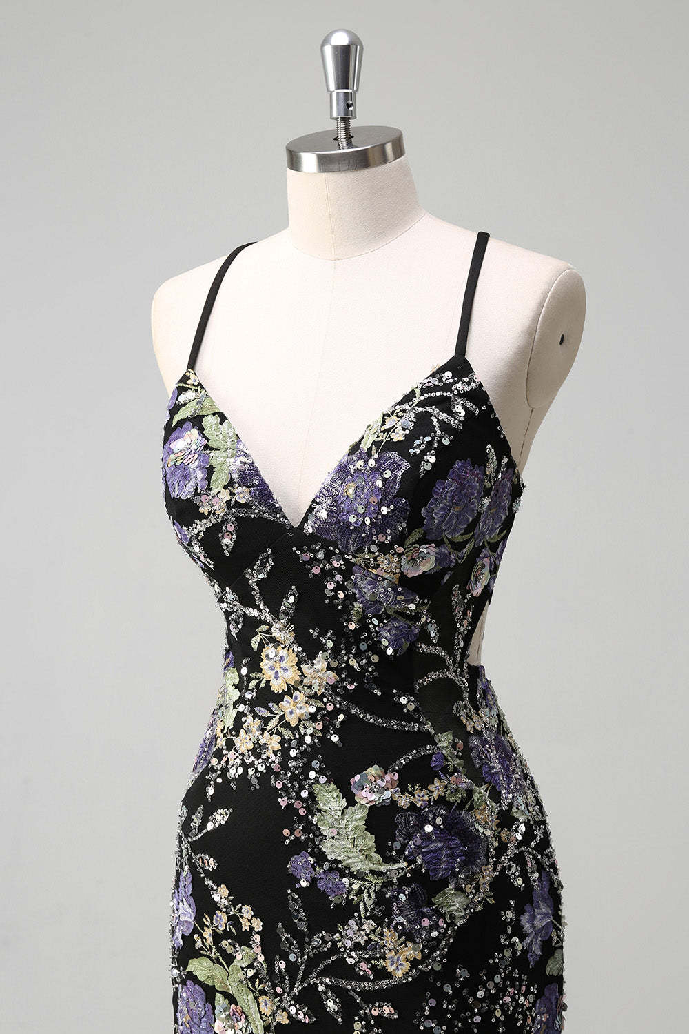 Sparkly Plus Size Pink Mermaid Floral Sequin Maxi Prom Dress