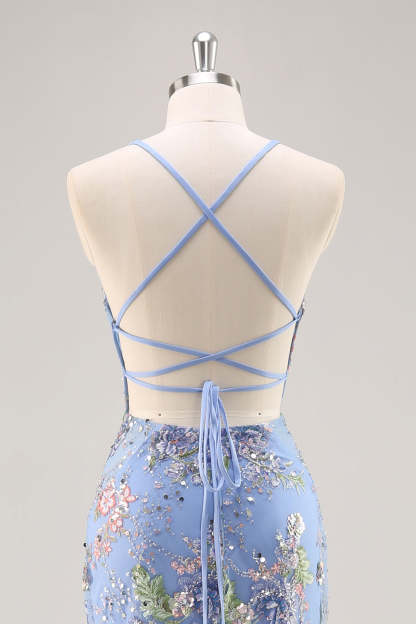 Sparkly Plus Size Pink Mermaid Floral Sequin Maxi Prom Dress