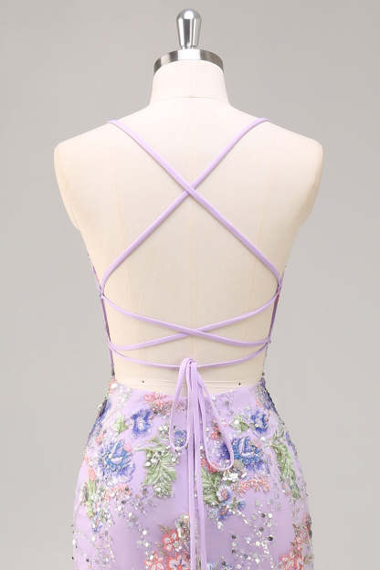 Sparkly Plus Size Pink Mermaid Floral Sequin Maxi Prom Dress