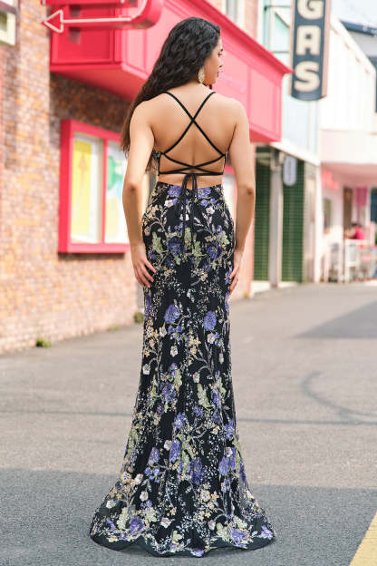 Sparkly Plus Size Pink Mermaid Floral Sequin Maxi Prom Dress