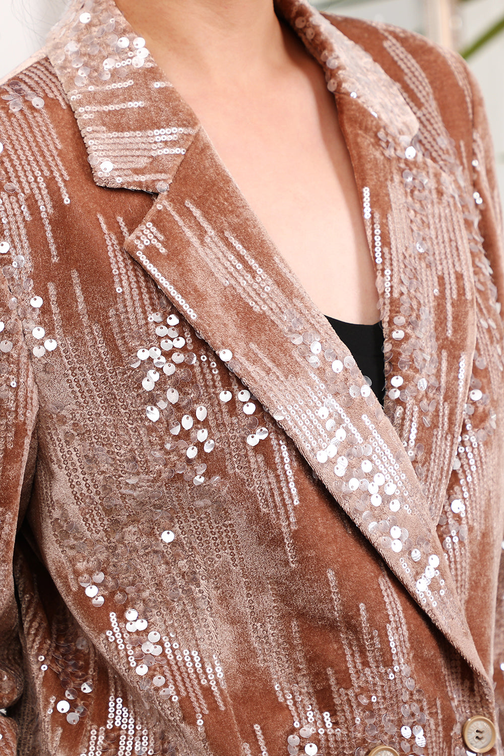 Glitter Dusty Rose Velvet 2 Piece Women's Suits with Sequins