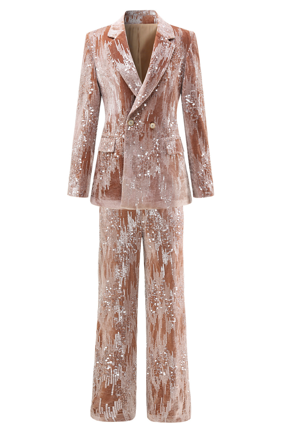 Sparkly Dusty Rose Velvet Notched Lapel Sequins 2 Pieces Suits