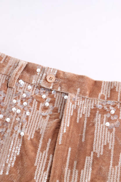 Glitter Dusty Rose Velvet 2 Piece Women's Suits with Sequins
