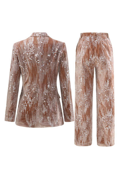 Glitter Dusty Rose Velvet 2 Piece Women's Suits with Sequins