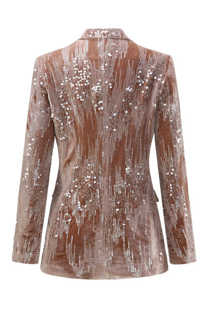 Glitter Dusty Rose Velvet 2 Piece Women's Suits with Sequins