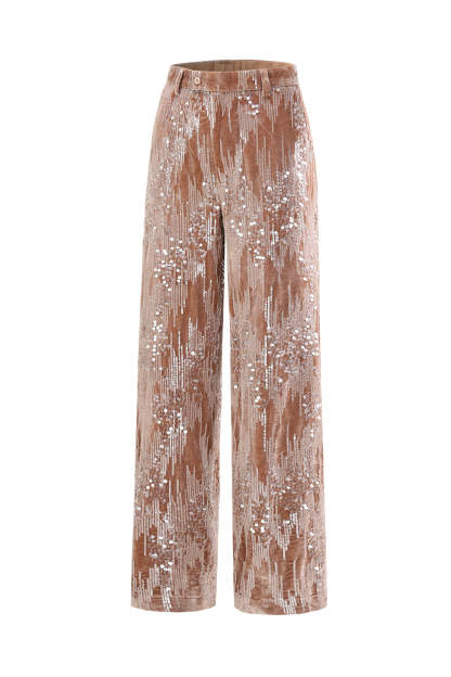 Glitter Dusty Rose Velvet 2 Piece Women's Suits with Sequins