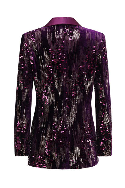 Sparkly Purple Shawl Lapel Sequins Prom Blazer