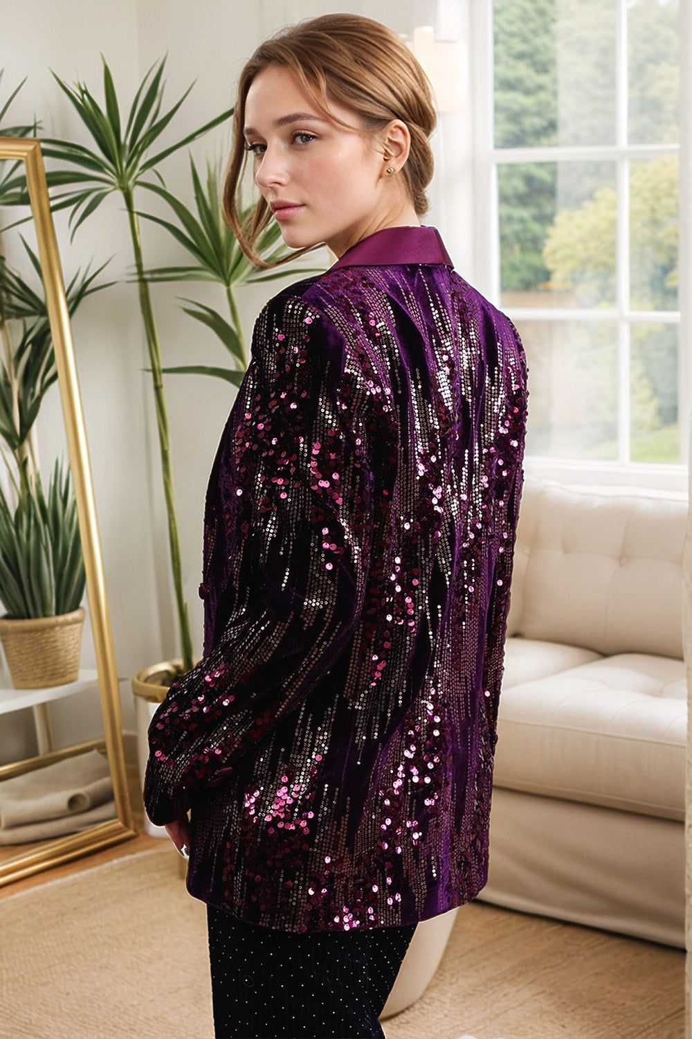 Sparkly Purple Single Button Women's Party Blazer