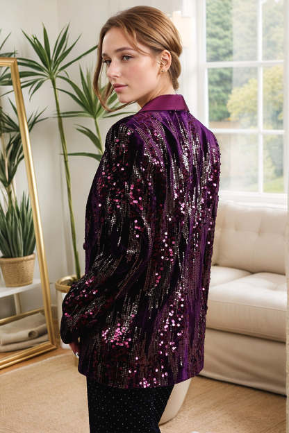 Sparkly Purple Single Button Women's Party Blazer