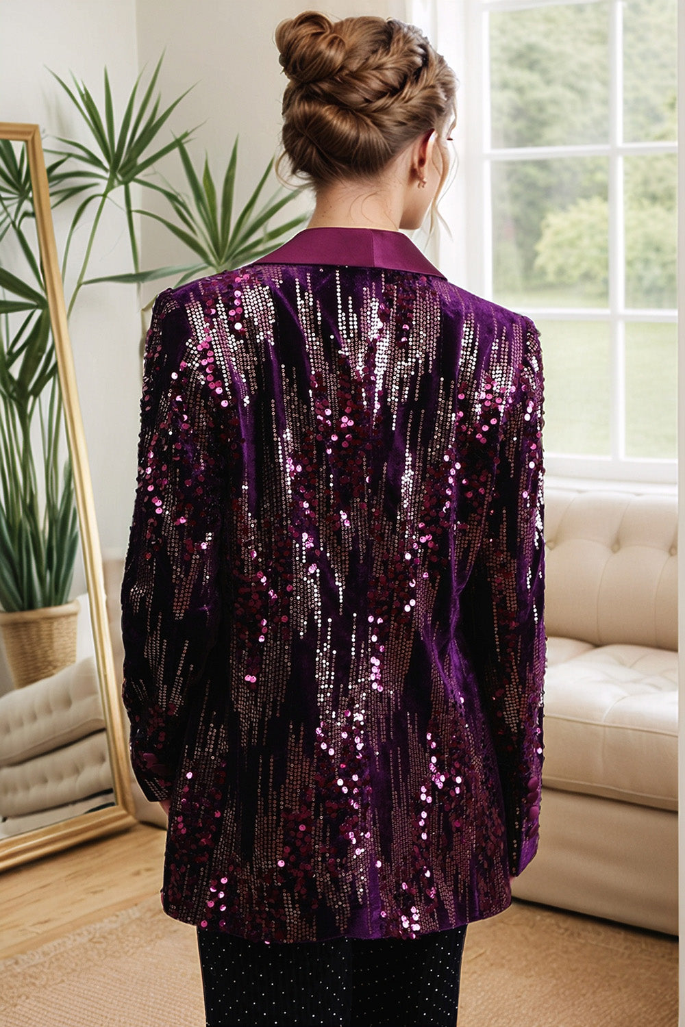 Sparkly Purple Single Button Women's Party Blazer