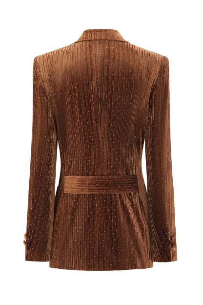Coffee Dots Velvet Peak Lapel Double Breasted Blazer