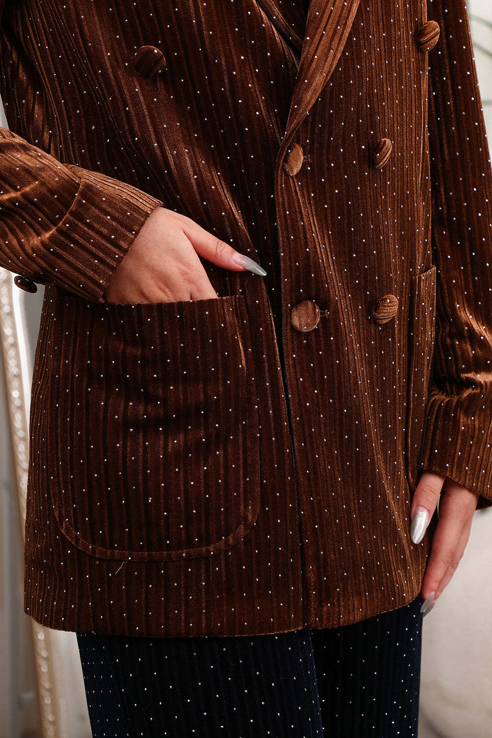 Coffee Double Breasted Women's Blazer with Pockets