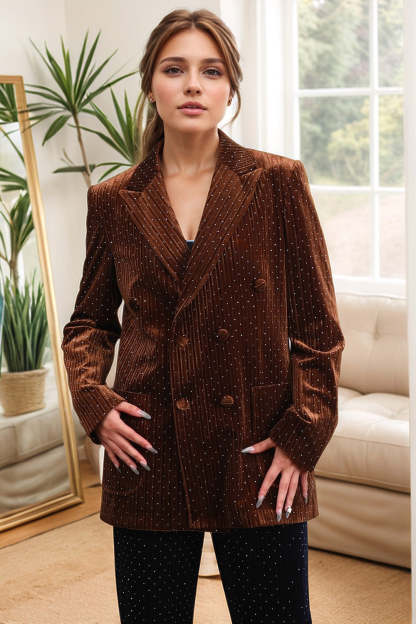 Coffee Double Breasted Women's Blazer with Pockets