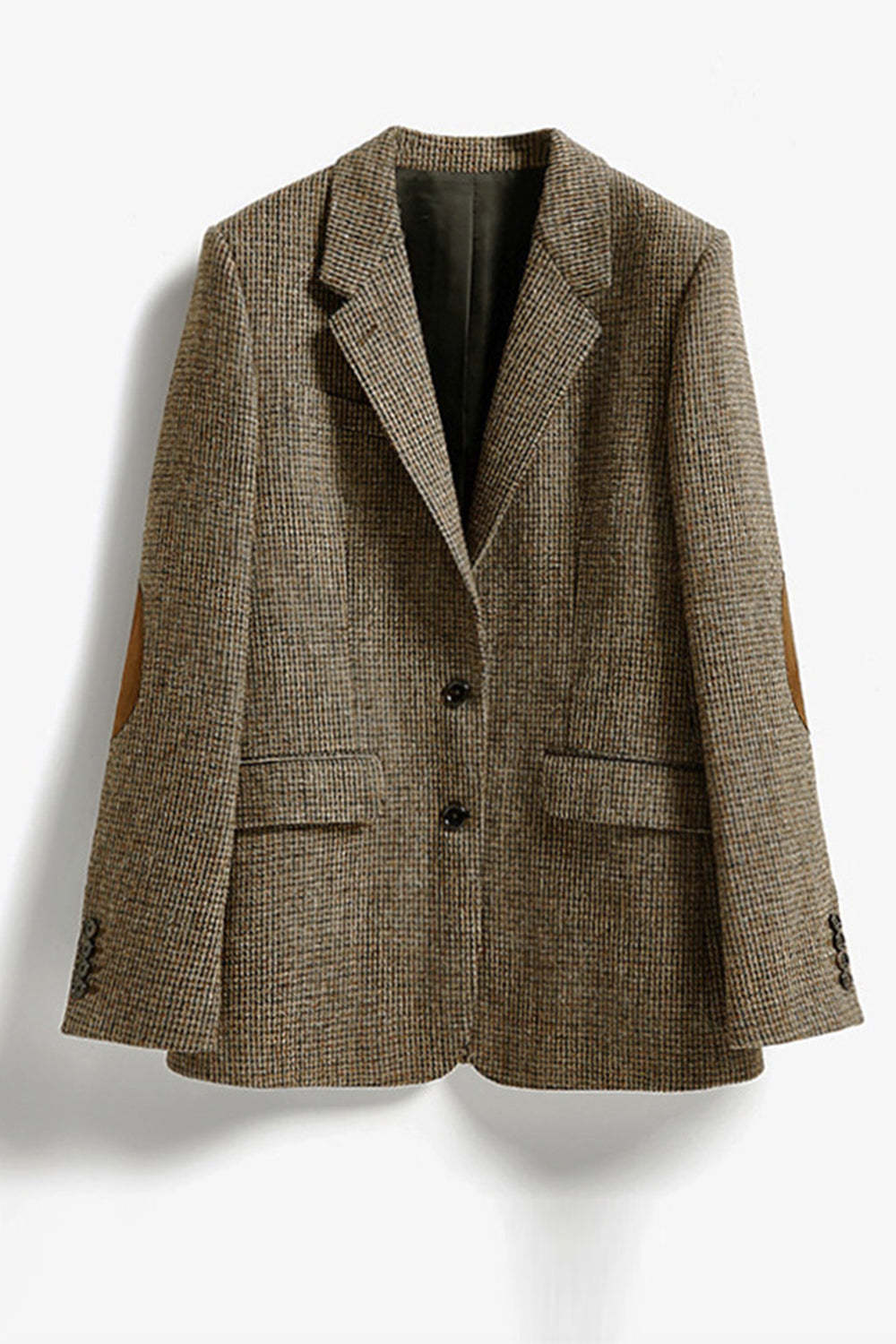 Leely Brown Notched Lapel Casual Plaid Women's Blazer