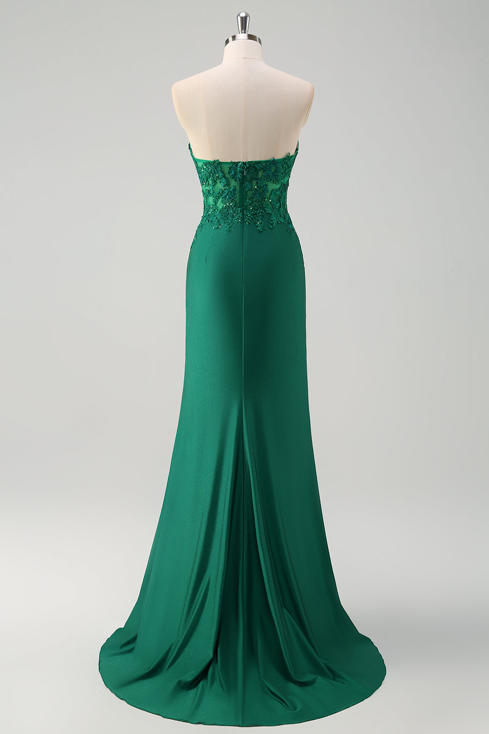 Green Mermaid Applique Strapless Ruched Prom Dress with Slit
