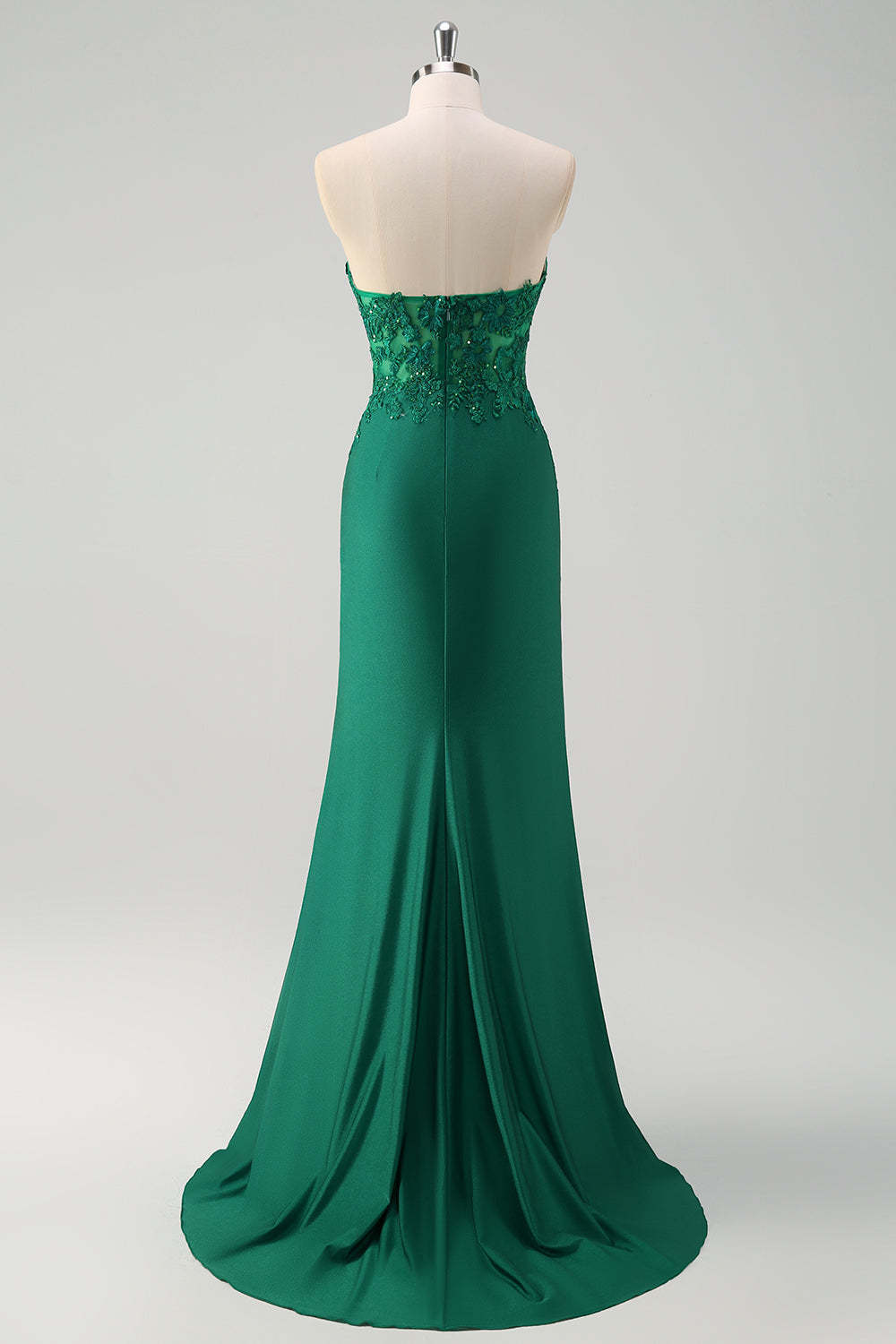 Green Mermaid Applique Strapless Ruched Prom Dress with Slit