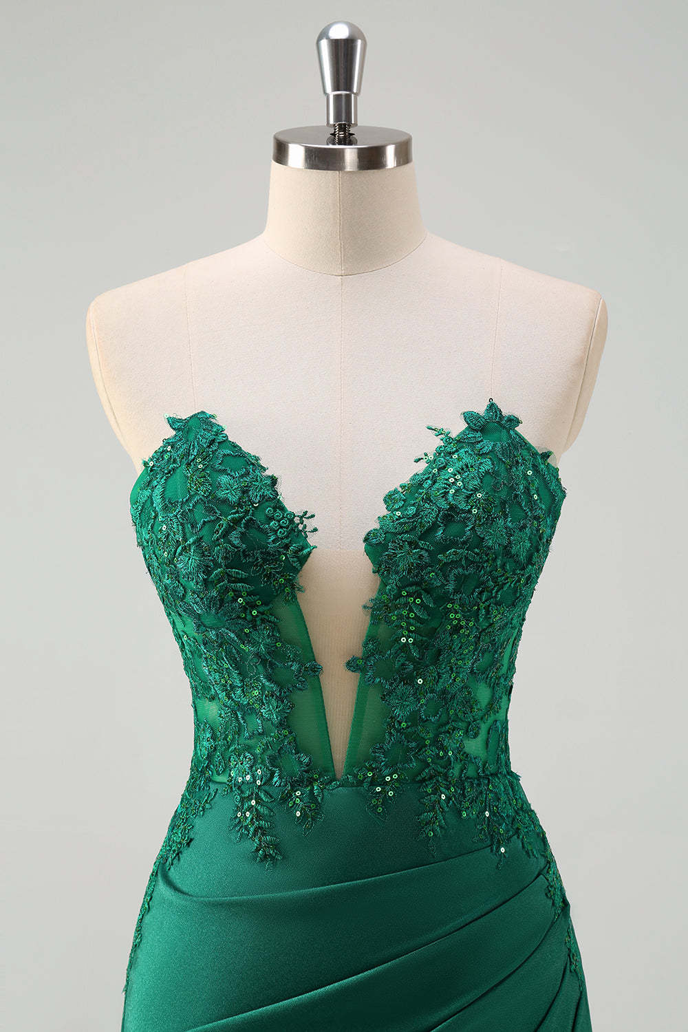 Green Mermaid Applique Sweetheart V-Neck Prom Dress with Slit