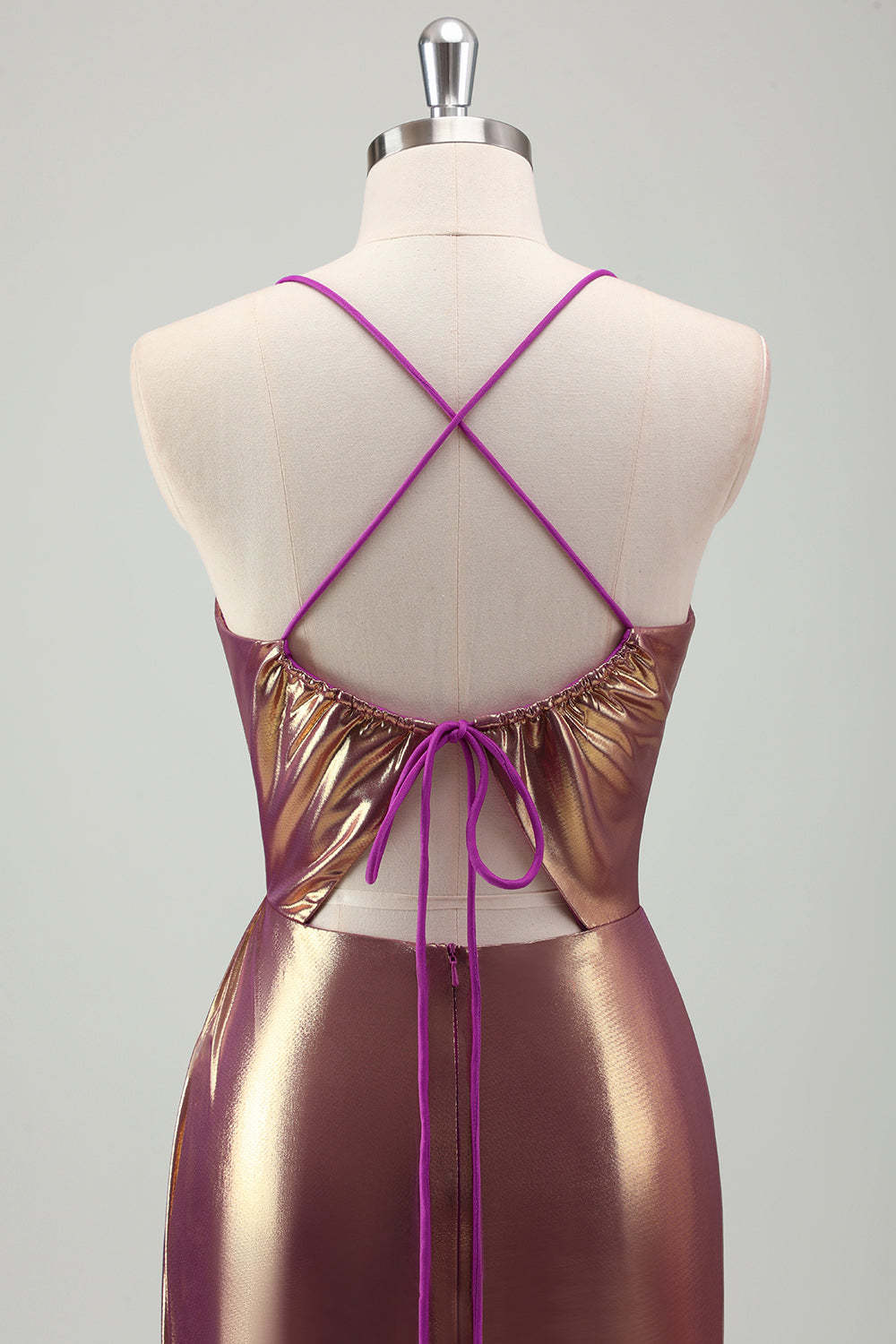 Golden Metallic Pleated Mermaid Prom Dress with Slit
