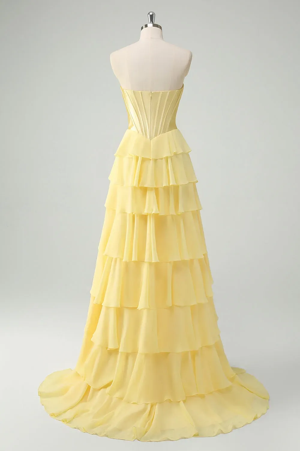 Fuchsia Sweetheart Tiered Floor Length A-Line Prom Dress with Slit